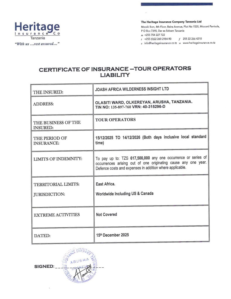 Jafrica Safari Insurance Policy